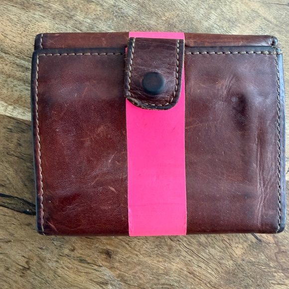 Clare V Natural Brown Leather Wallet with Neon Pink Stripe Accent - Picture 2 of 6